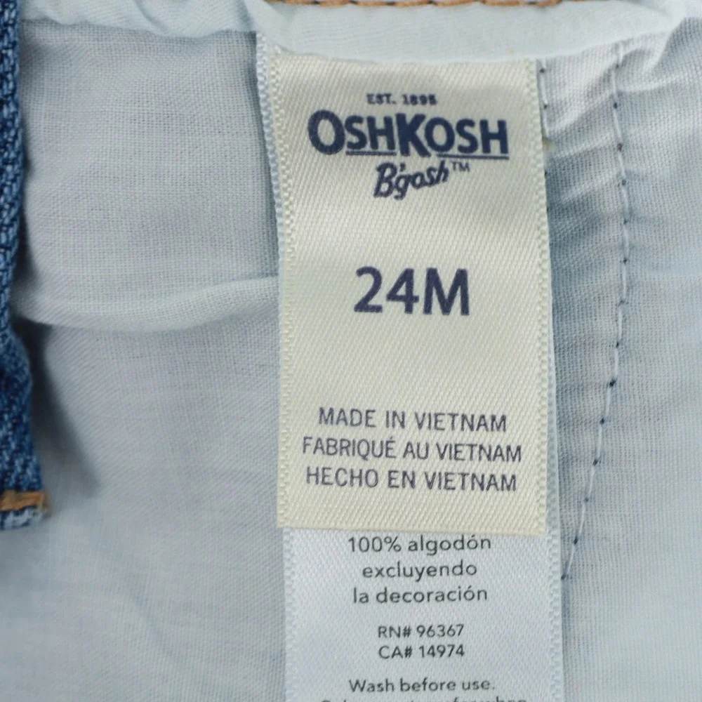 OshKosh‎ Bgosh Girls 24M Denim Overall Jumper Dress Hickory Stripe Pockets Blue